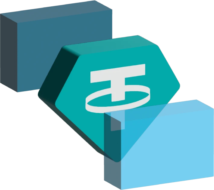 Logo USDT en frente de cubos semitransparentes